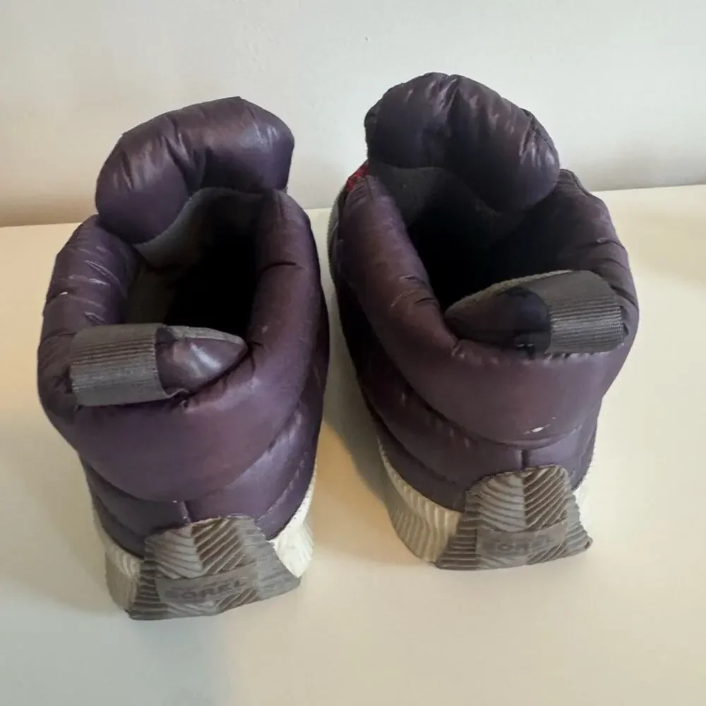 Sorel Free People Snow Boots Women Out N About Puffy Lace Dark Plum 9